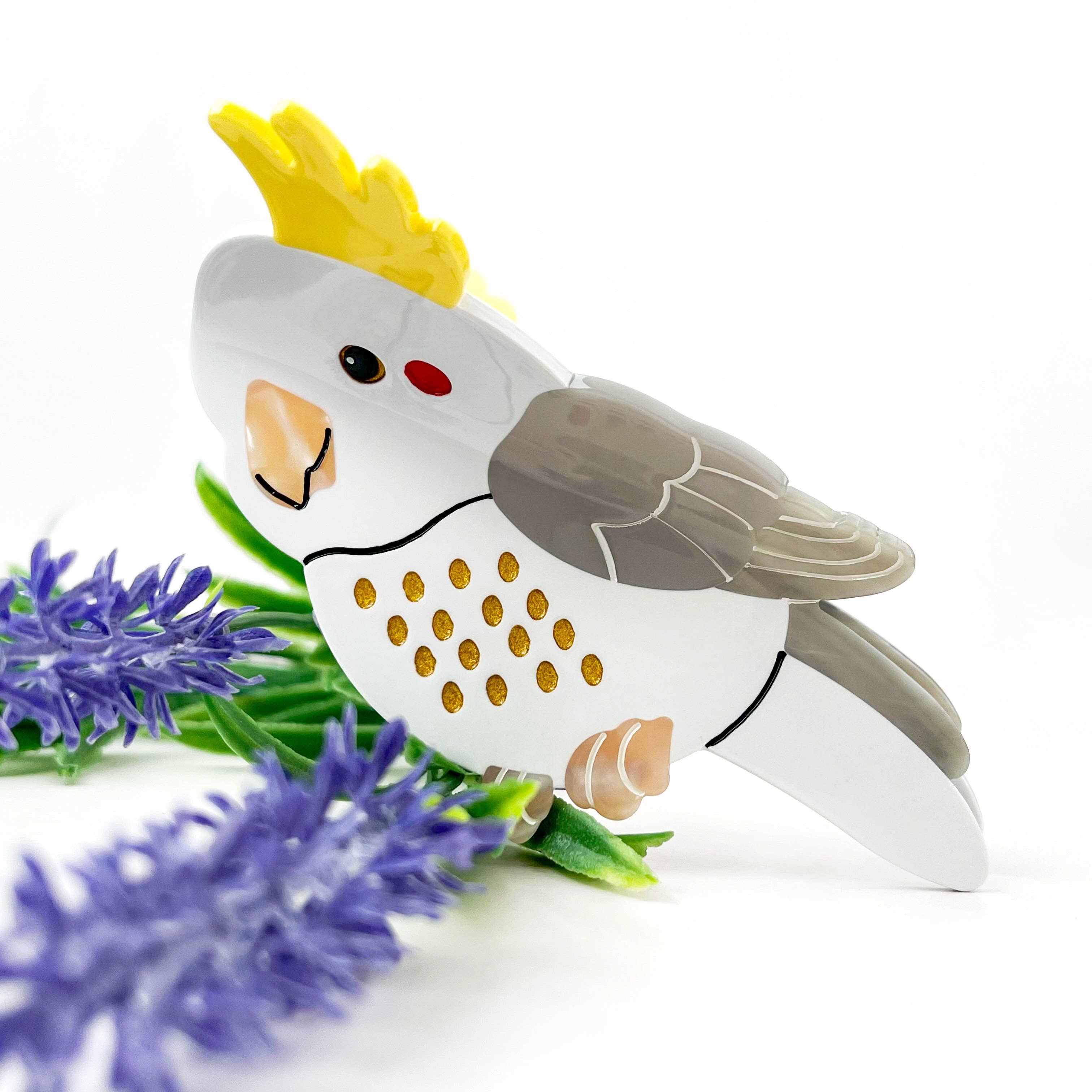 White Cockatoo Acetate Animal Hair Claw Clip for wholesale on Faire