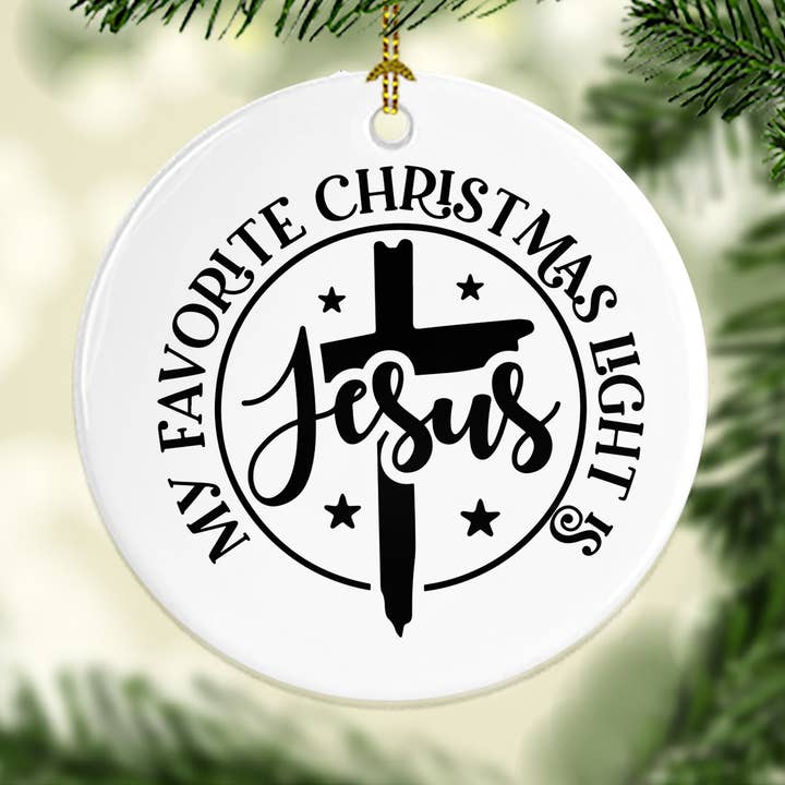 Jesus Cross Christmas Ornament | My Favorite Light is Jesus for wholesale by Sew Many Blessings LA