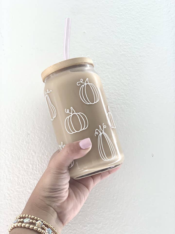 Pumpkin Season Glass Can Cup for wholesale by Sparkly Paper Co