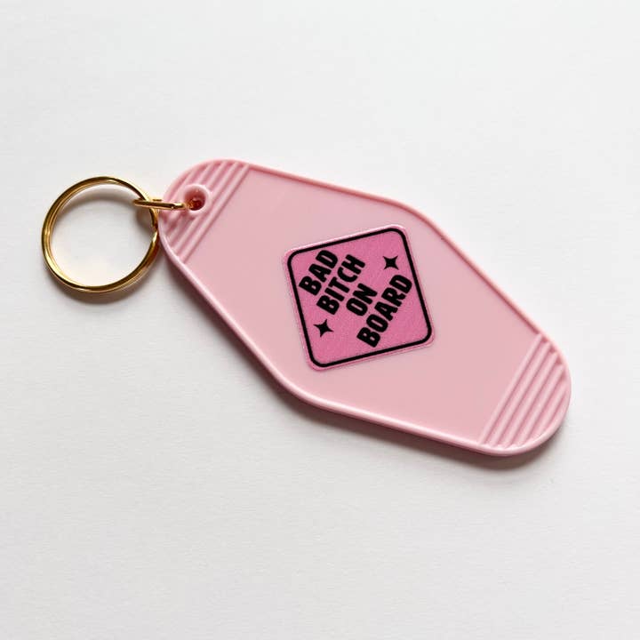 Happyish Brand - Wholesale Keychain - Women's - Bad Bitch on Board - Trendy Pink Motel Keychains Preppy Cute