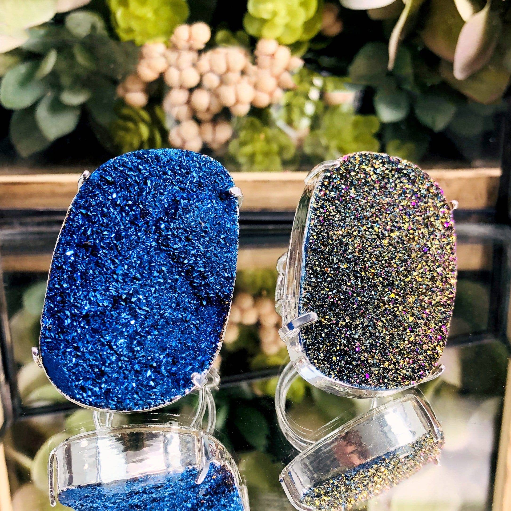 Rock Paradise - Vente Bague de cocktail/de cérémonie - Bagues argentées ajustables Druzy en cristal et titane1