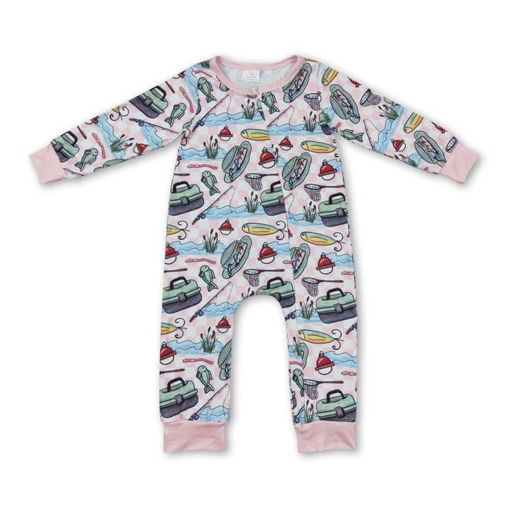 Dad's fishing buddy zipper baby girl romper for wholesale by Yawoo Garments