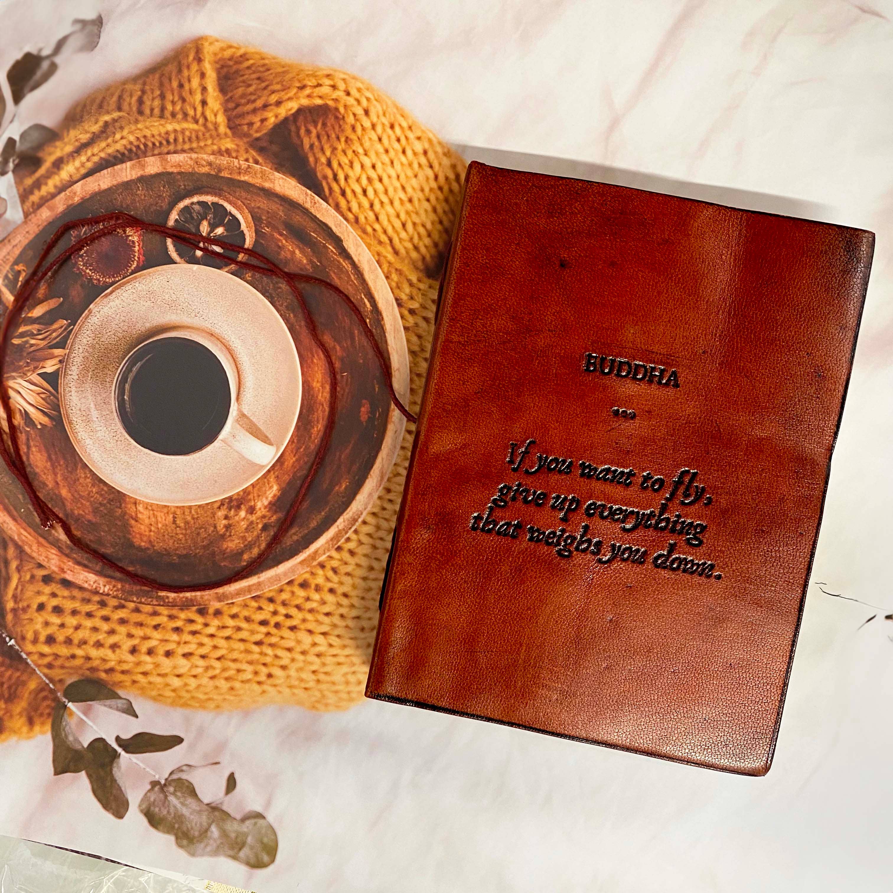 Soothi | Containers Of Creativity - Wholesale Journal/Diary - Buddha If You Want To Fly Quote Leather Journal - 8x69