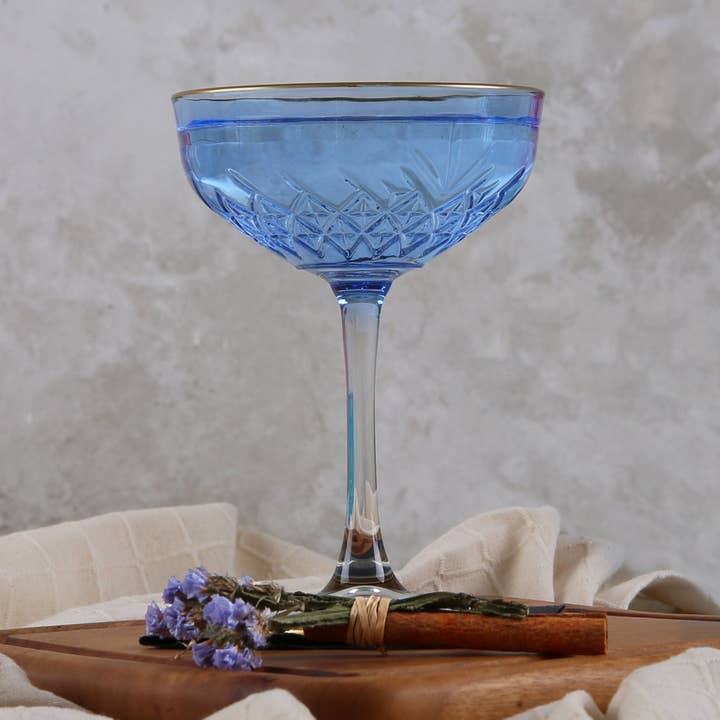 Mory Design Store - Wholesale Cocktail/likeur glas - Gekleurde Art Deco Cocktailglazen, Vintage Coupe met Gouden Rand4