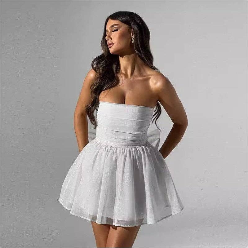 Sheer Trend - Wholesale Dress - Women's - Backless Puffy Short Dress With Off Shoulder Design6