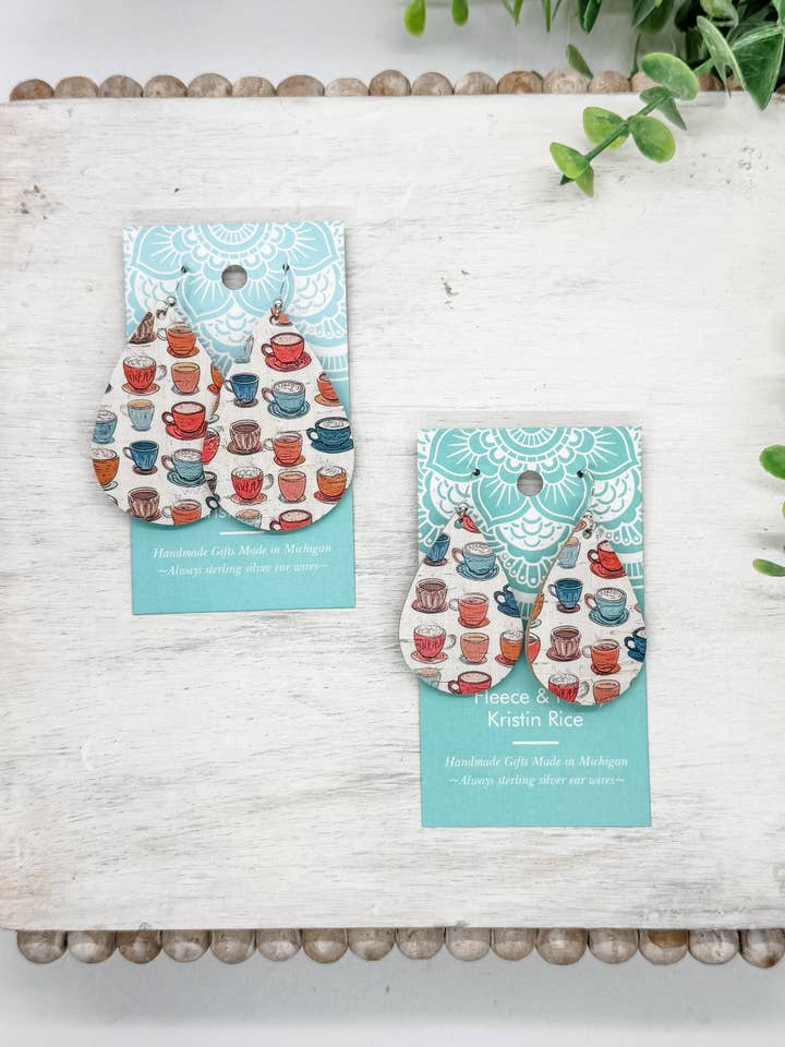 Handmade Colorful Cup of Joy Cork Earrings for wholesale by Fleece & Fancy