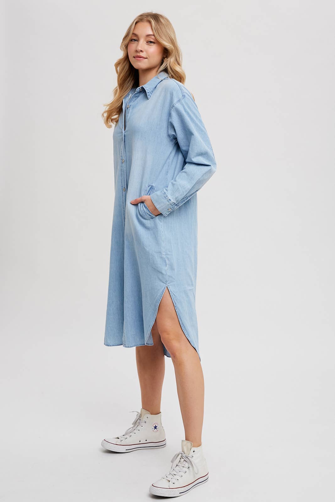 Bluivy – wholesale Dress – Women's – DENIM LONGLINE SHIRT MIDI DRESS5