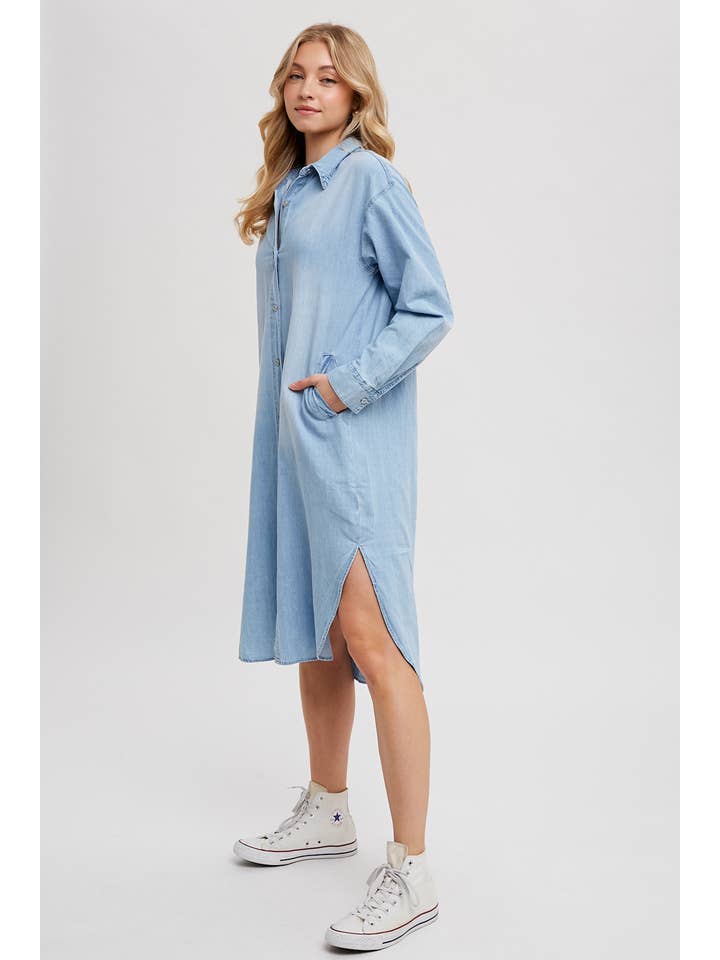 Bluivy - Wholesale Dress - Women's - DENIM LONGLINE SHIRT MIDI DRESS5