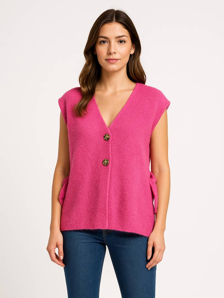 Miss Bold - Wholesale Cardigan – Women’s - Italian Ladies Soft Knit Sleeveless V Neck Jumper with Side Ties10