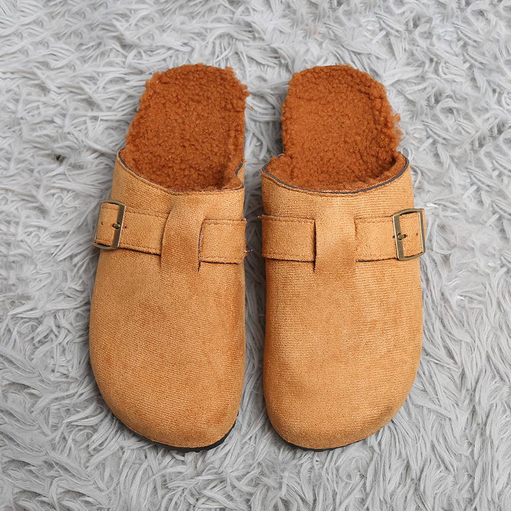 Sensibling Corp. - Vente Chaussons – femme - Mules Sabots en Suédine à Boucle en Fausse Fourrure Solide13