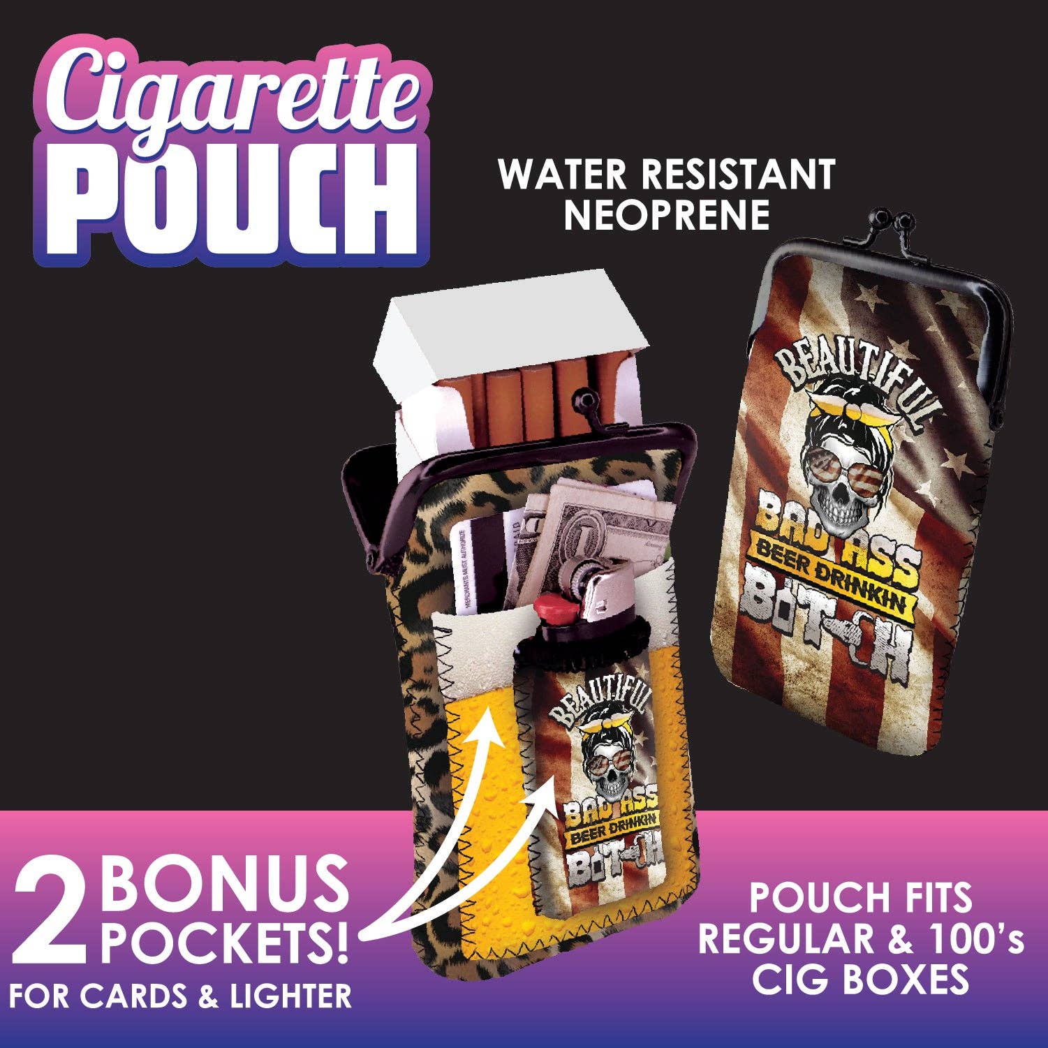 Novelty Brands - Wholesale Retailer Display - Home & Living - Neoprene Cigarette Pouch with Pocket Assortment- 8/Display3