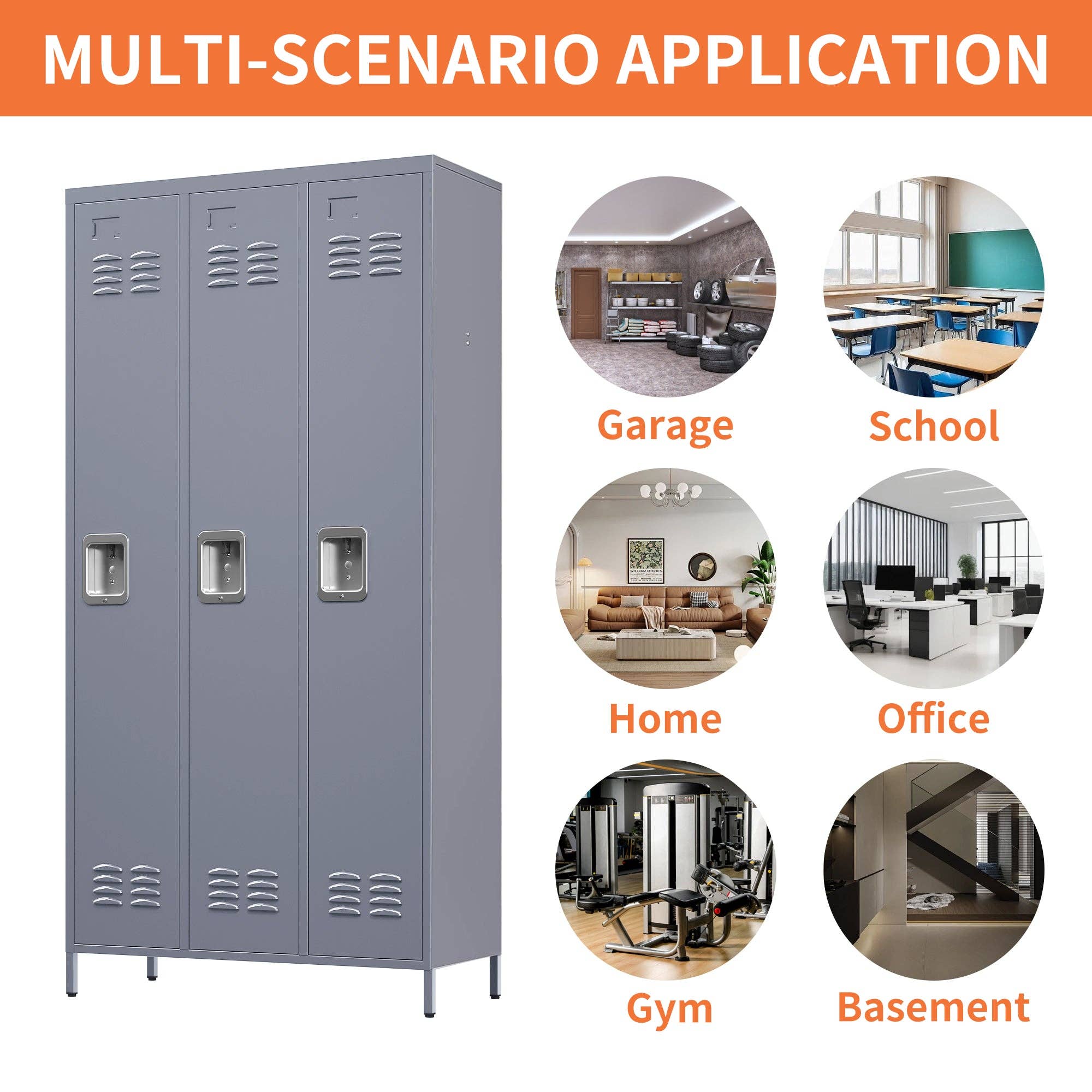 HOMYCASA DESIGN INC - Wholesale Cabinet - 3-Door Metal Lockers Gray Cabinet for Office Gym Home5