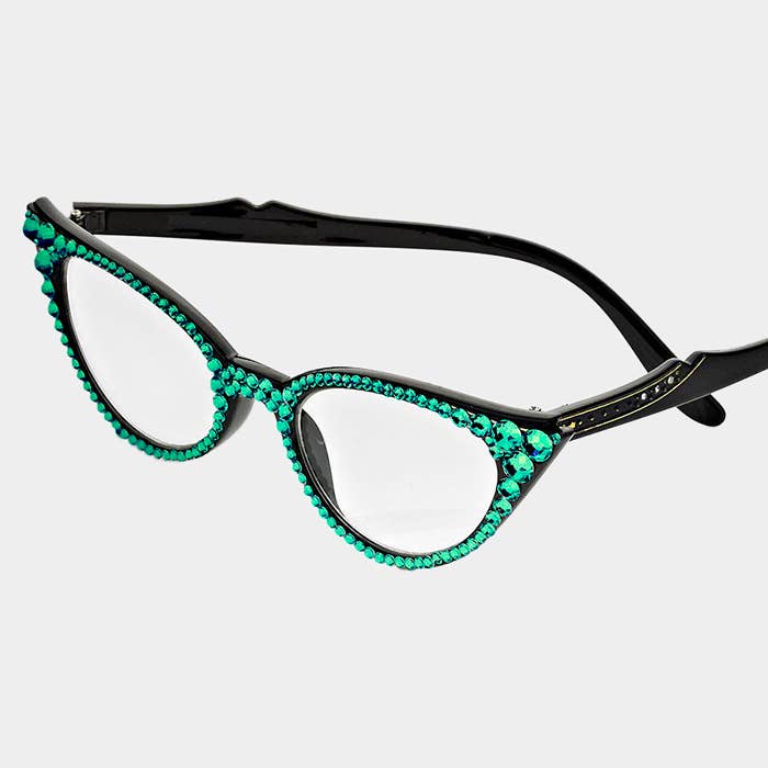 Sensibling Corp. - Wholesale Eyeglasses - Women's - Emerald Crystal Cat Eyes Reading Glasses