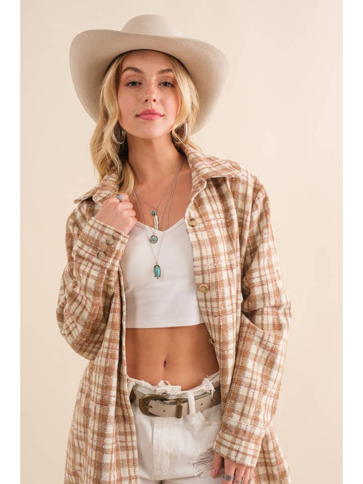 Blue B - Wholesale Shirt Jacket/Shacket - Women's - 34224J - Yarn Dyed Plaid Metallic Wool Blend Button Jacket