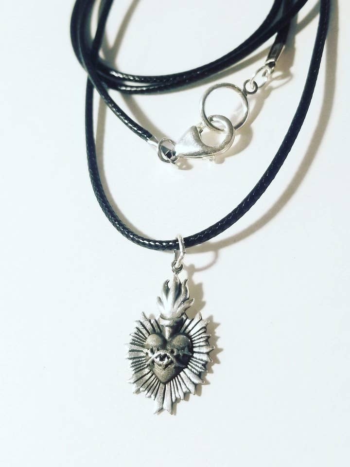 Sacred Heart Leather Necklace for wholesale by ilaments