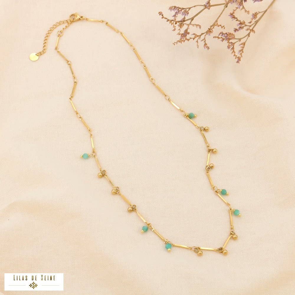 Lilas de Seine - Wholesale Pendant/Charm Necklace - Stainless steel bead charm necklace stone 01240730