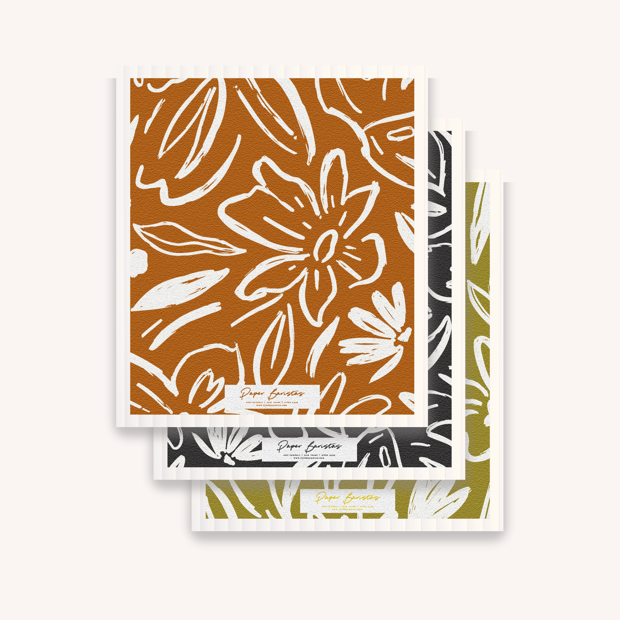 Paper Baristas – Großhandel Küchenhandtuch – Set aus 3 schwedischen Geschirrtüchern: Earthy Florals Combo1