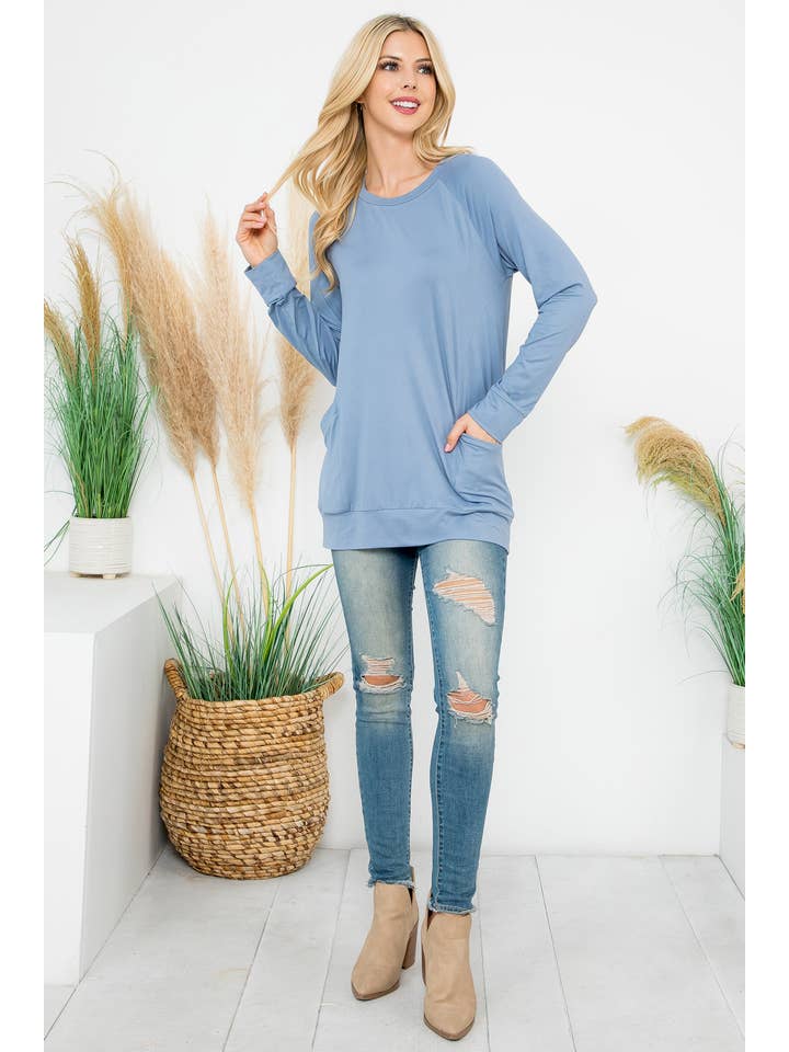 You & Me - Wholesale Tunic - Women's - YMT20003XV-PLUS SIZE SOLID LONG SLEEVE FRONT POCKET TOP32