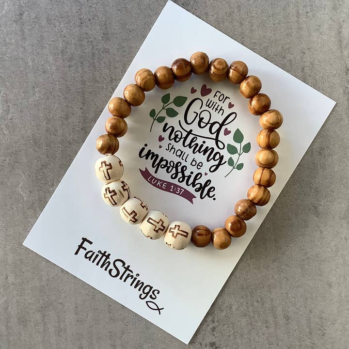 Faithstrings - Wholesale Beaded Bracelet - Nothing shall be Impossible Christian Wood Bead Bracelet