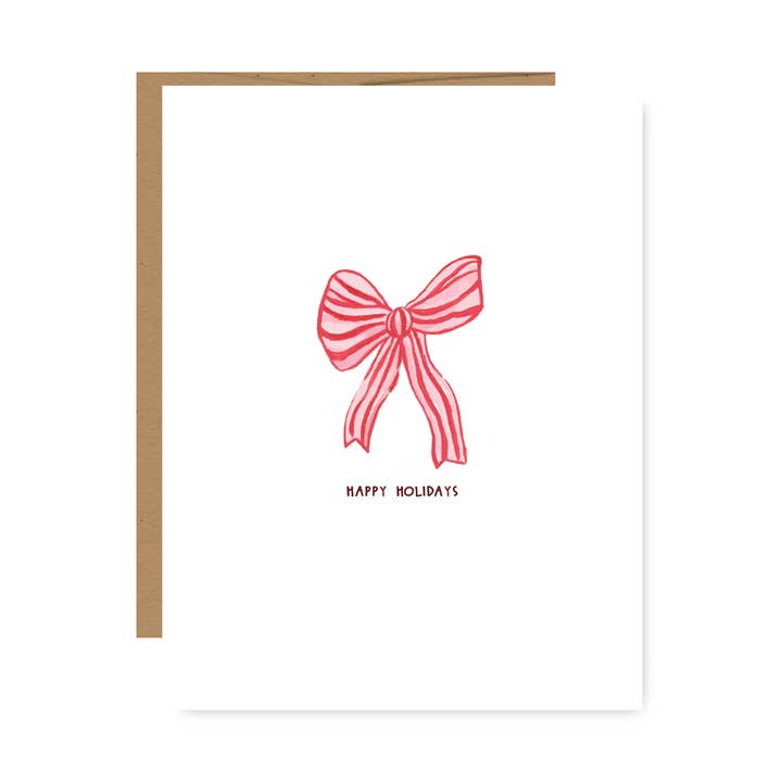 Happy Holiday Single Bow greeting card. for wholesale by Jessica Frasz Studio