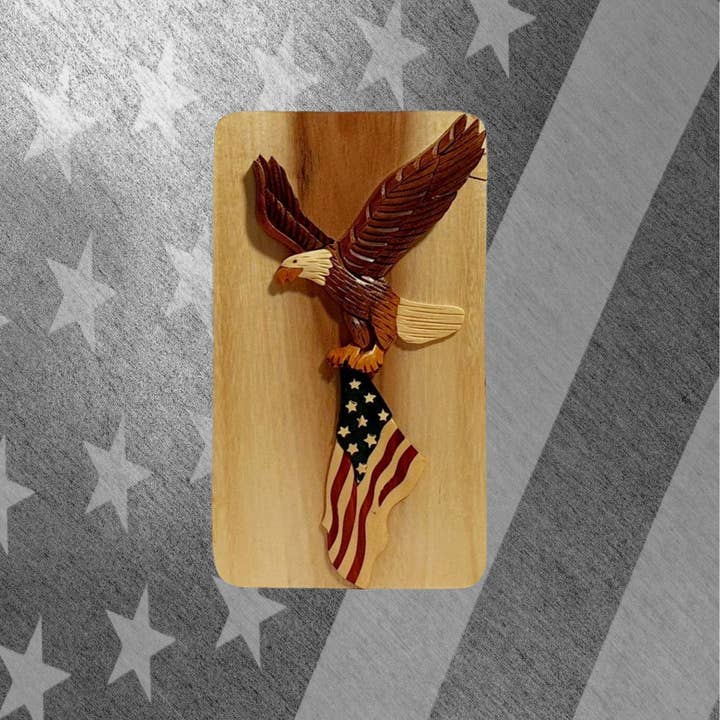 Positive Urns - Wholesale Decorative Box - Eagle and Flag - Hand-Crafted Memorial Keepsake Puzzle Box