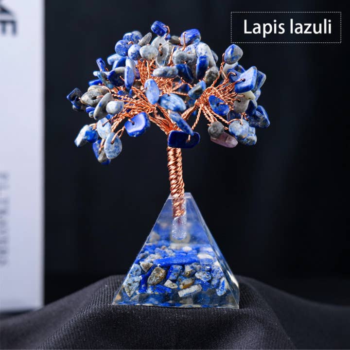 Crystolver - Wholesale Decorative Tabletop Object - Natural Crystal Fortune Tree Pyramid Base