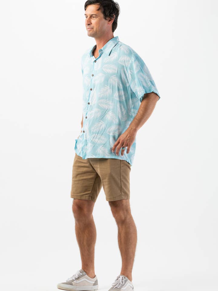 Palm Dusty Blue Aloha Shirt for wholesale on Faire3