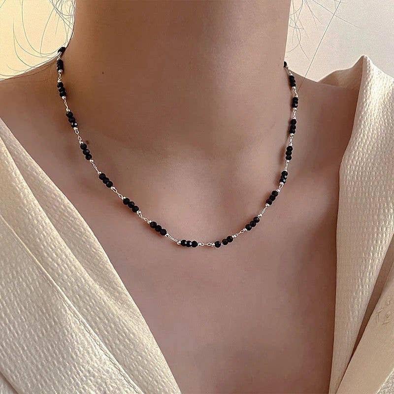 The Colourful Aura – wholesale Beaded/pearl necklace – Handmade Black Crystal Beaded Indian Asian Nazar Mangalsutra Choker Necklace4