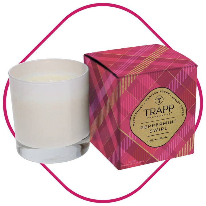 Seasonal Candle Peppermint Swirl 7 oz. Candle in Signature Box for wholesale by Trapp Fragrances