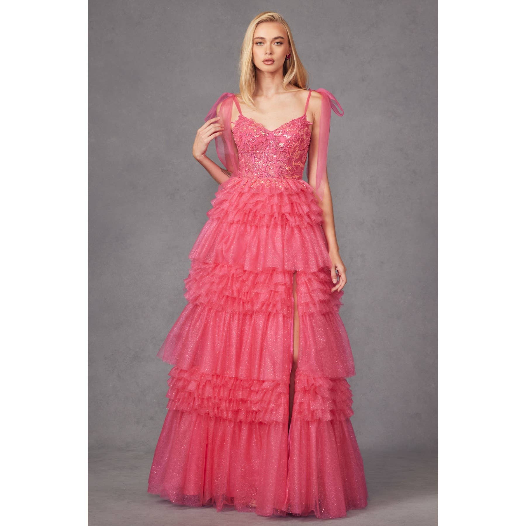 Juliet - Wholesale Dress - Women's - JT2465A TIERED RUFFLE SKIRT AND TULLE BOWS ON SHOULDER SLEEV5