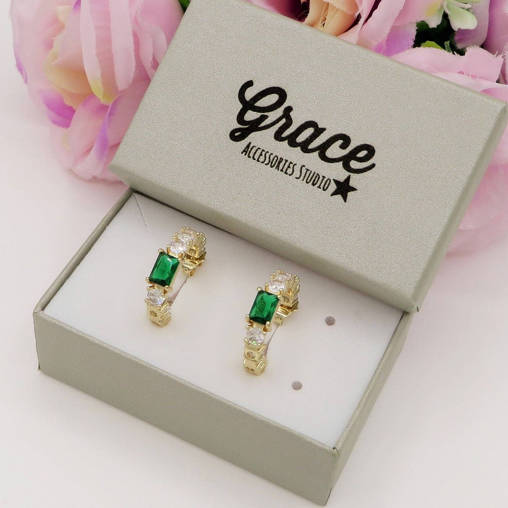 Daemon srls - Wholesale Hoop Earrings - CHRISTY hoops - Orecchini a cerchio con Cubic Zirconia taglio baguette2