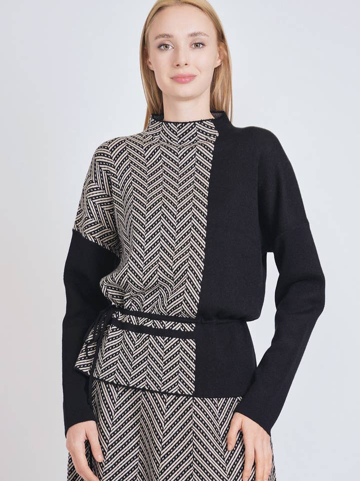 Chic Block Sweater with Waist Cord for wholesale by Miss Finch NYC