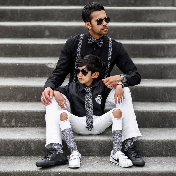 Dapper Xpressions - Venta al por mayor Tirantes - Unisex - Bandana negra con tirantes ajustados y pajarita, hecha a mano, formal, en forma de W4