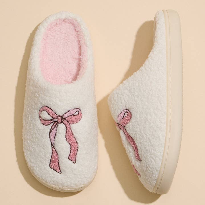 PK Elegant Plush Slippers with Soft Pink Bow Detail for Christmas Gift for wholesale on Faire1