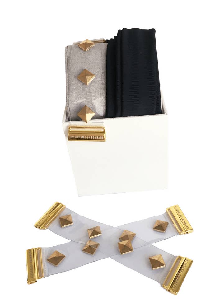 STAR STUDDED DOLL UP STRAPS | BLACK for wholesale by Divergent swimwear