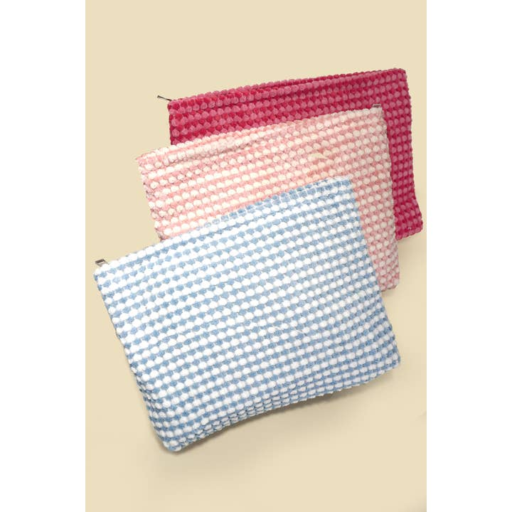 JOSSLYN by wall to wall - Wholesale Makeup/Cosmetic Bag - TRAVEL PLUSH BUBBLE CHECKER COSMETIC MAKEUP POUCH | 40P5433