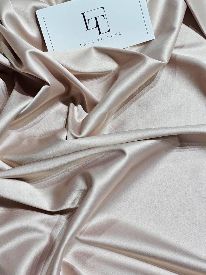 Blekt beige stretch satin tyg per meter LS6791 för wholesale av Lace To Love
