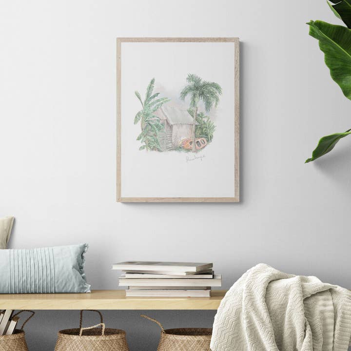 Tropical Hut Fine Art Print for wholesale by E J Wood Watercolours
