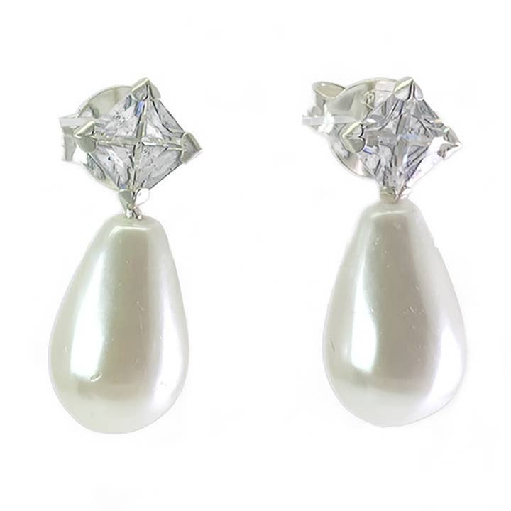Boucles d'oreilles en argent sterling avec zircone et nacar, You and Me pour la vente par Las Joyas de Amanda