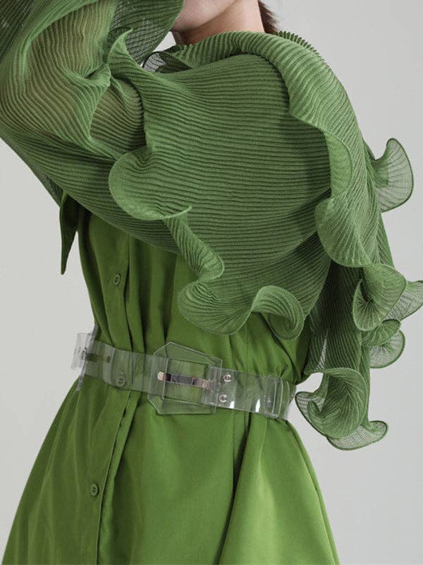 VividLux - Wholesale Blouse - Women's - Long Sleeves Loose Asymmetric Pleated Solid Color Split-Joint Falbala Lapel Blouses&Shirts Tops18