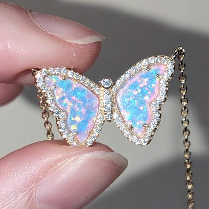 Kamaria Jewelry - Wholesale Pendant/Charm Necklace - Opal Butterfly Necklace With Crystals55