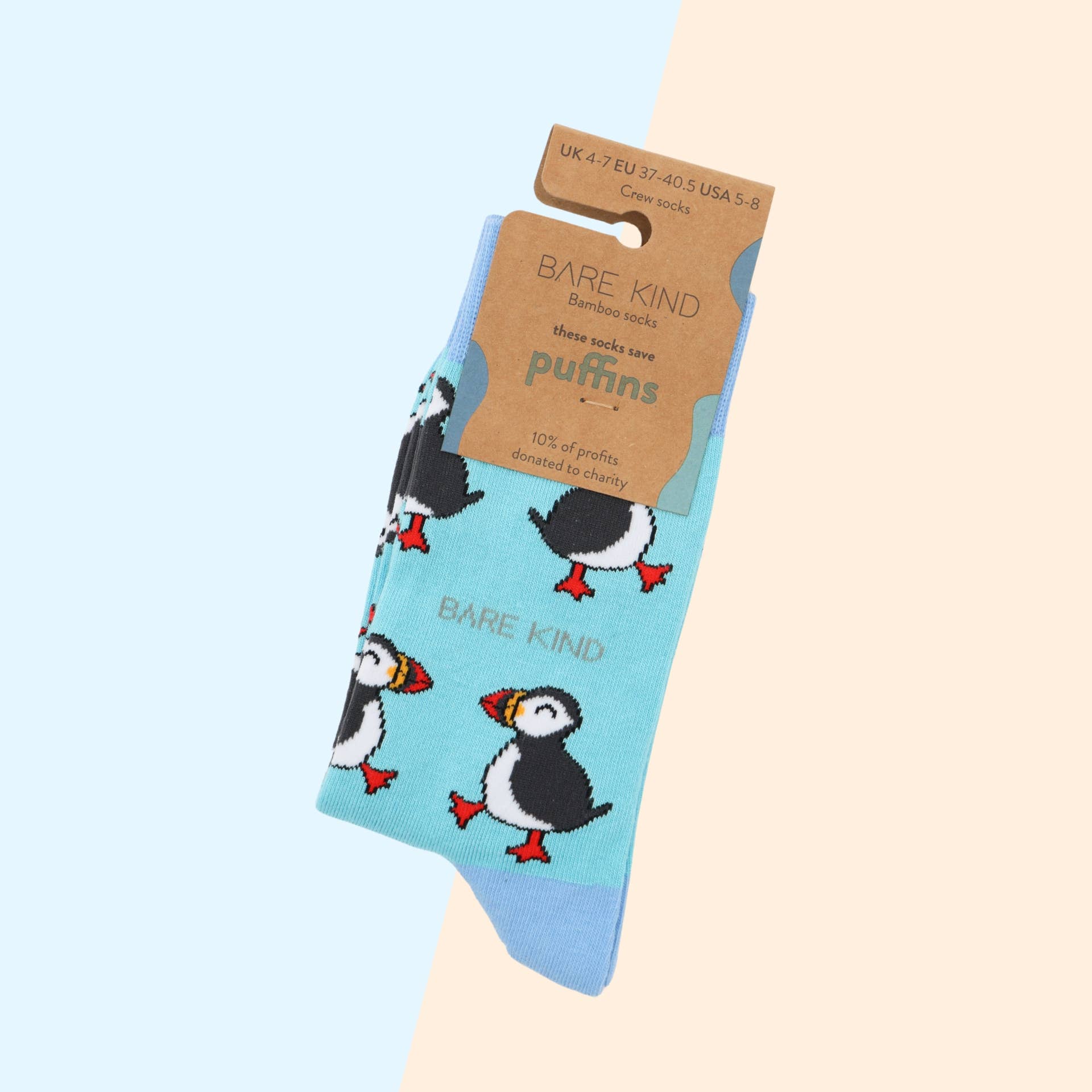 Bare Kind Socks – Meias - Unissexo por atacado – Meias Puffin de Bambu em Azul Claro1
