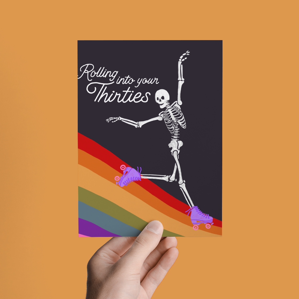 Parcel Island – Engroshandel Fødselsdagskort – Rullende ind i dine 30"ere, Skelet Skate fødselsdag lykønskningskort1