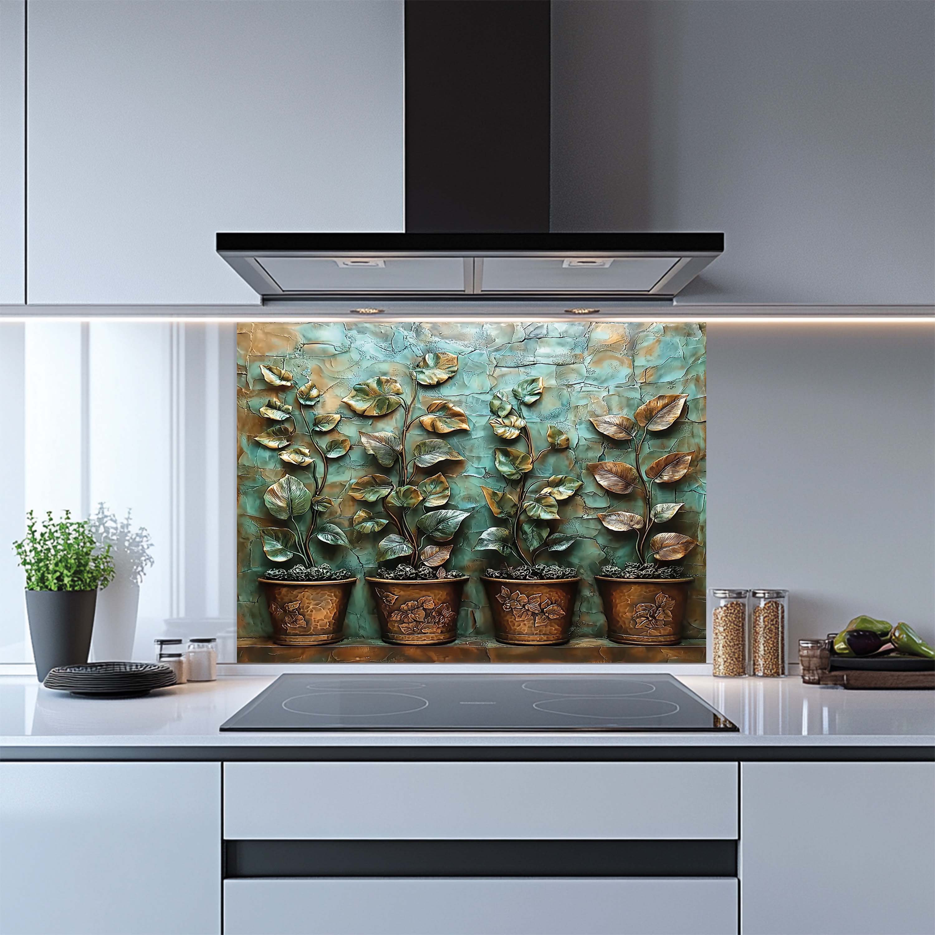 Glass Kitchen Backsplash - Wholesale Wall Accent - Copper Look Vines Tempered Glass Backsplash – Botanical Kitchen Backsplash2