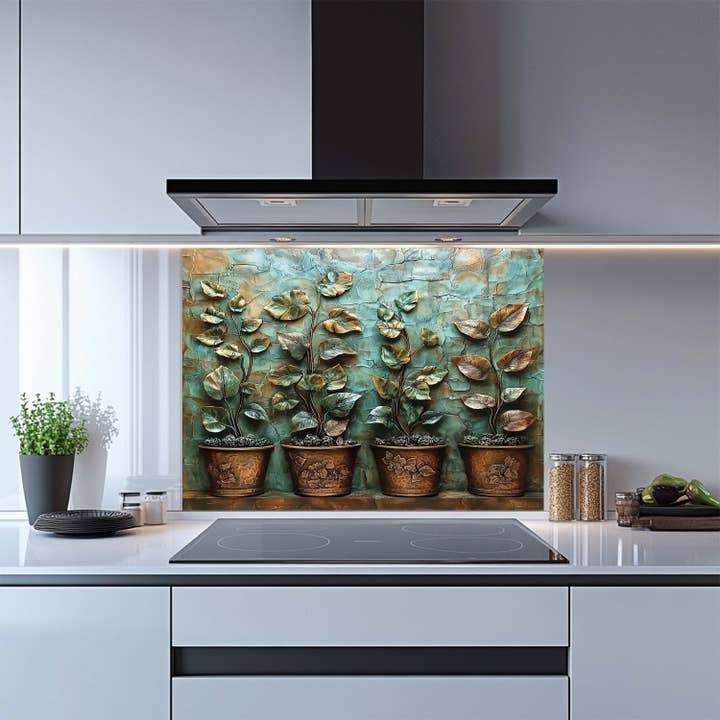 Glass Kitchen Backsplash - Wholesale Wall Accent - Copper Look Vines Tempered Glass Backsplash – Botanical Kitchen Backsplash2