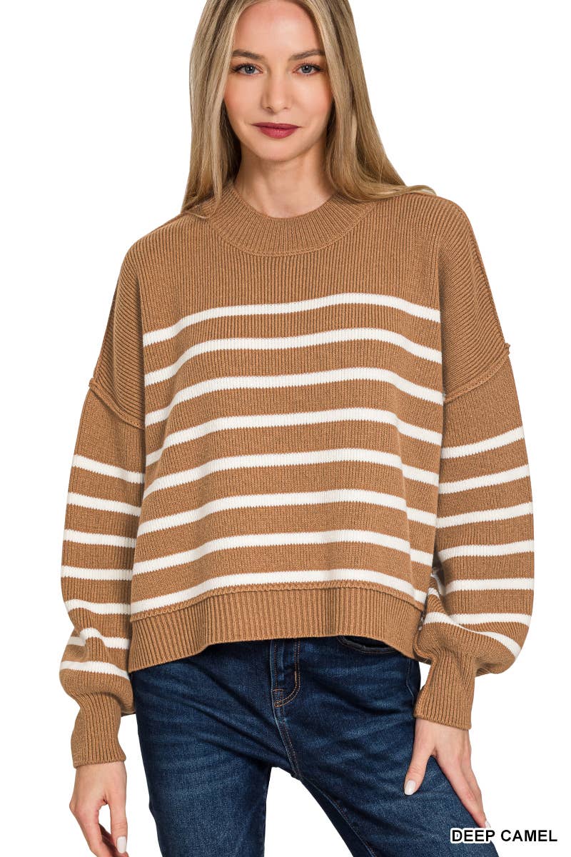 Vanilla Monkey - Wholesale Knit Sweater - Women's - Exposed Seam Striped Oversized Sweater2