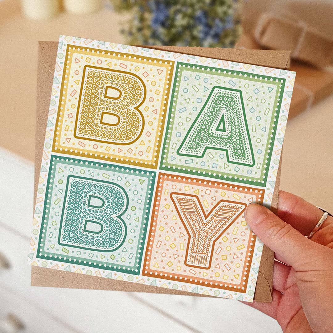 Jess A Little Creative – wholesale Baby card – Colourful Typographic New Baby Card1