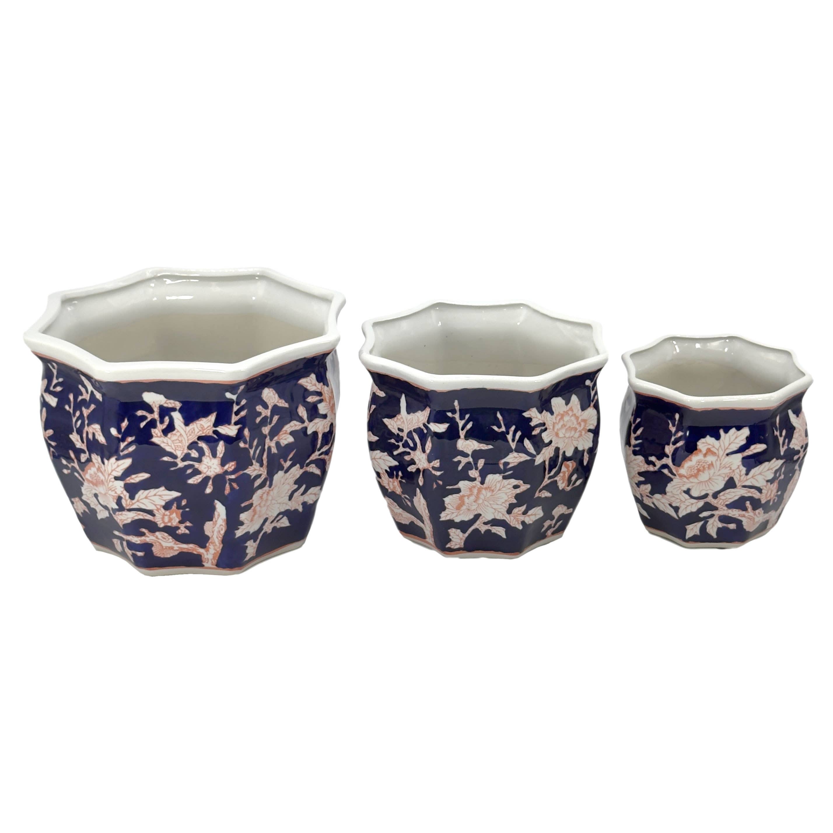 Galt International Company - Vendita all'ingrosso Vasi per piante - Set di 3 vasi per fioriere in ceramica Chinoiserie, 7,5"/10"/13"43