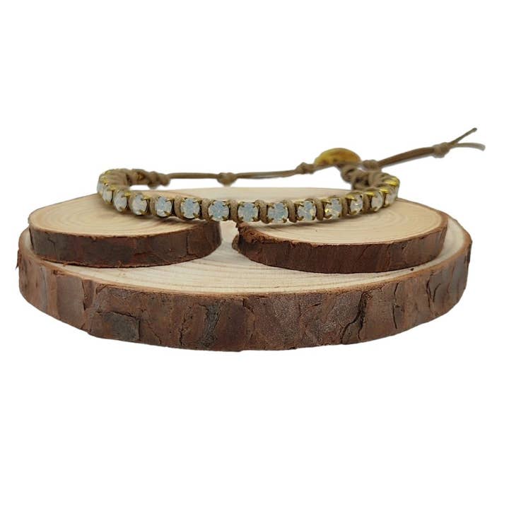 Bracelets à chaîne en cristal, taille moyenne, opale blanche pour la vente par QUÉ MÁS JEWELS