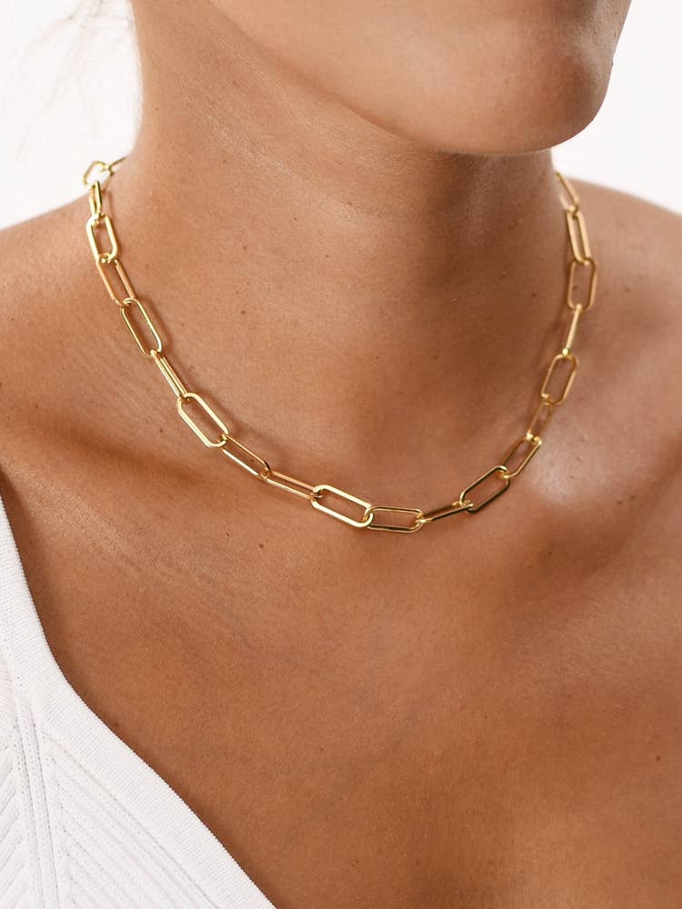 Gold Halskette mit breiten Gliedern aus Edelstahl für den Großhandel auf Faire0